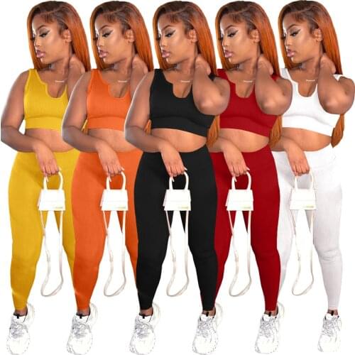 Casual Two Piece Set Solid Color Sleeveless Vest Backless Skinny Sport Jogging Tracksuit Matching Set Women Summer