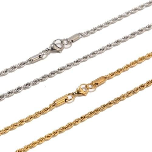 Silver/gold tone Rope Chain 2.5mm Stainless Steel Men Chain Necklace Women Chain