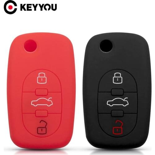 KEYYOU 3 Buttons Silicon Case Cover Fob Remote Key Case Shell Holder For Audi A3 A4 A5 A6 A8 Q5 A8 TT S6 TT Protector Key Bag