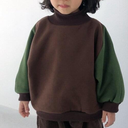 Korean winter childrens New Top Boys Girls Fashion contrast bat sleeve loose fleece high collar sweater