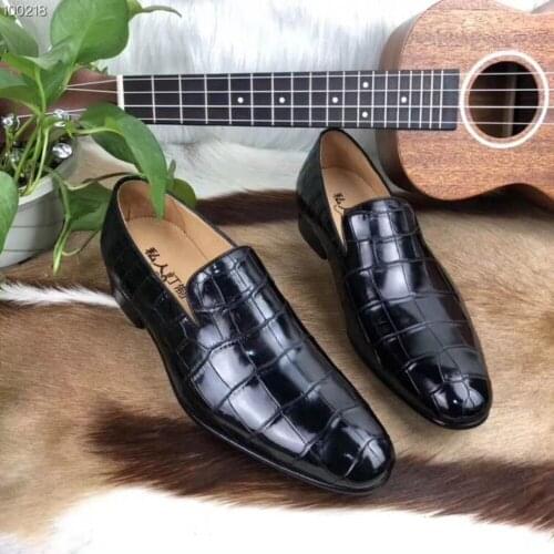 Glossy Genuine real genuine crocodile skin men shoe top quality durable solid crocodile skin men shoe f luxury dress men shoe