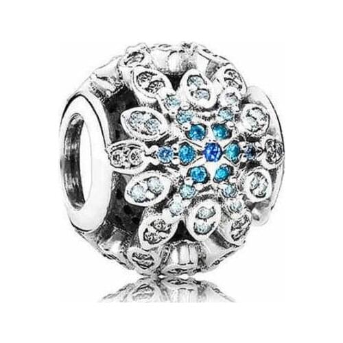 Genuine 925 Sterling Silver Bead Charm Cute Snowflake With Full Crystal Beads Fit Women Pan Bracelet & Necklace Diy Jewelry