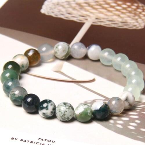 Charm Natural Stone Beads female Bracelet Beautiful Labradorite Stone Tree Dendritic Agates Round Beaded Bracelet Creative gifts