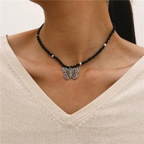 Goth Baroque Pearl Butterfly Pendant Necklace for Women Vintage Multi Layer Link Chain Necklace Punk Aesthetic Jewelry 2021