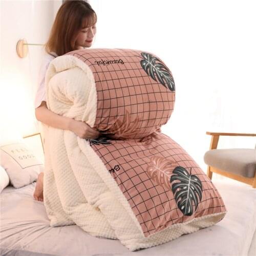 Winter Thick And Warm Short Plush Quilt Cover Tropical Plant Leaves Large Double-Sided Coral Fleece Not Including Pillowcase