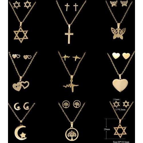 Gold Filled Necklace Set Stainless Steel Mirror Polish High Quality Cross, Star of David Heart Lightning Butterfly