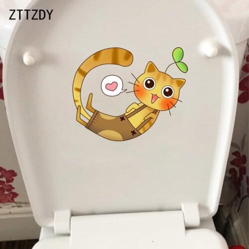 ZTTZDY 22.3*18.2CM Cartoon Smile Cat Toilet Decal Kids Room Home Decor Wall Sticker T3-0177
