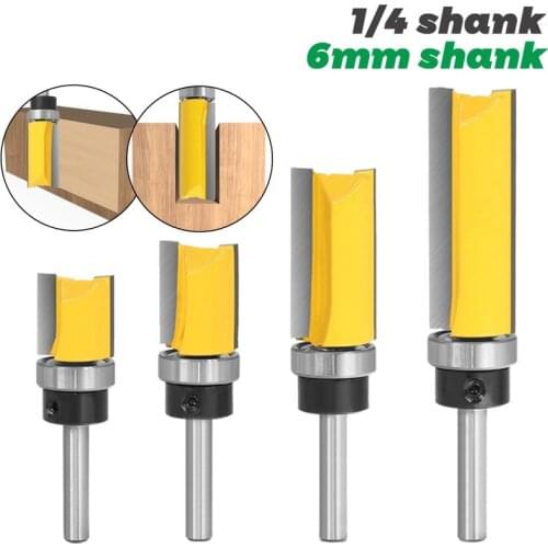 1Pcs 1/4 6mm Shank With Bearing Flush Trim Router Bit For Wood Tungsten Carbide End Mill Woodworking Carving Milling Cutter