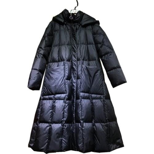 2020 single-breasted temperament commuter down jacket mid-length temperament lady black thick long down jacket