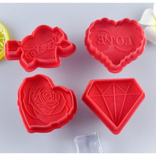 4 Pcs DIY Cake Mold Cloth Silicone Rose Icing Jelly Mold Handmade Soap Mold Valentines Day Cake Stencil Christmas Mold