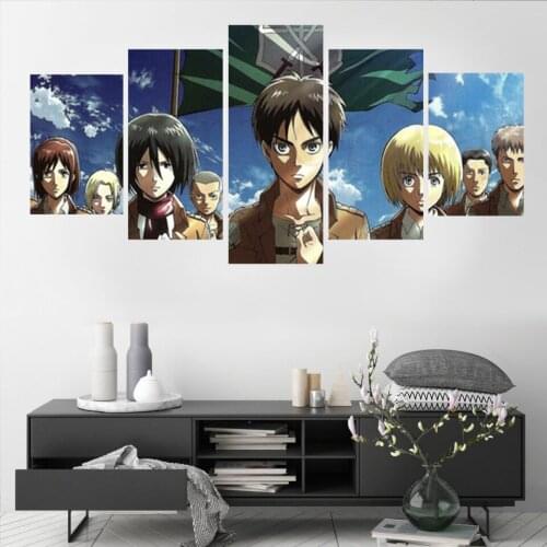 5Piece Attack On Titan 1 Canvas Posters Japanese Anime Painting Prints Clear Image Livingroom Bedroom Bar Home Art Decor Modular