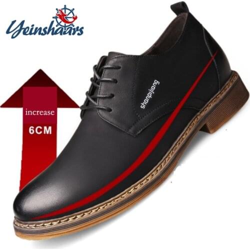 6 CM Elevator Insole Men Leather Casual Shoes Hidden Heel Male Lifting Inserts Man Brogue Loafers