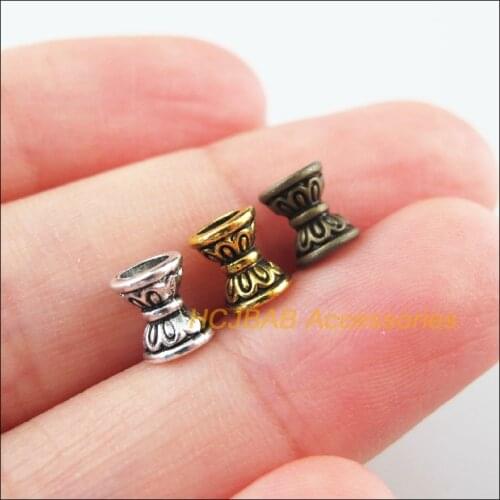 90Pcs Retro Tibetan Silver Tone Antiqued Bronze Gold Lotus Flower Spacer End Beads Charms 6.5mm
