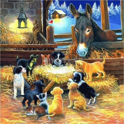 Barnyard Nativity,Dogs,Horses,Full,5D DIY Diamond Painting,Fashion,Diamond Embroidery,Cross Stitch,Crystal,Mosaic,Round,Crafts