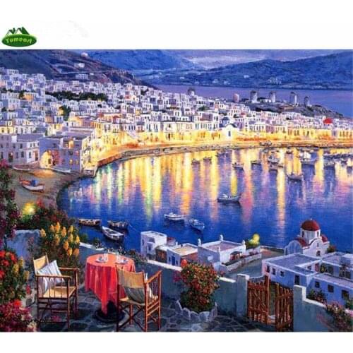 YUMEART 5D DIY Diamond Painting "Seaside Town" Embroidery Cross Stitch Rhinestone Mosaic Painting Home Decor Gifts