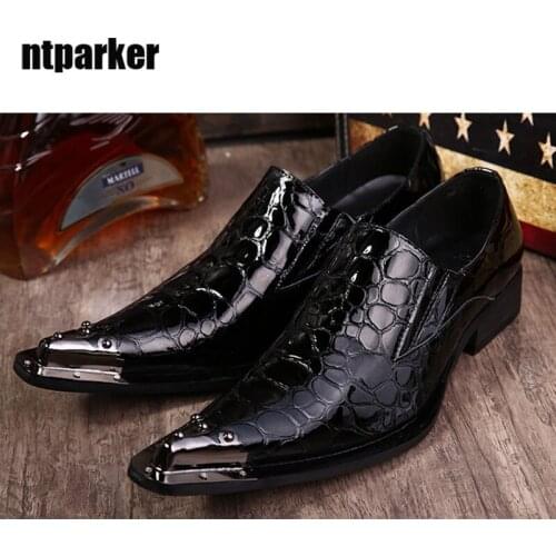 Batzuzhi-Fashion Stage show shoes man Business patent leather Mans shoes Black Dress Shoes Dress Formal black EU38-46