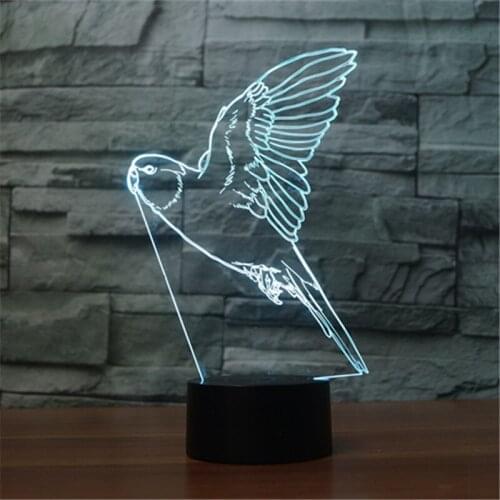 Free shipping New parrot 3D night lamp seven color gradient LED acrylic visual lamp creative touch illusion lamp Christmas gift