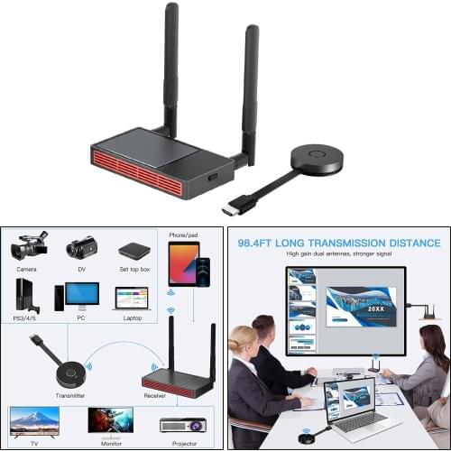 Wireless Transmitter w/Receiver Wireless Display Dongle Mirroring Screen Plug and Play for Laptops PC Phone