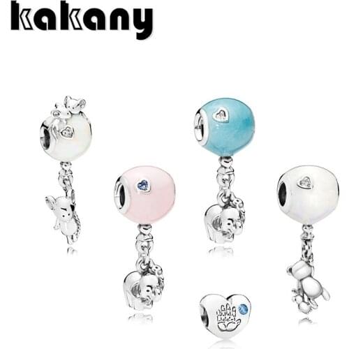 925 Sterling Silver Teddy & Balloon Mothers Day Gift Original Fashion Jewelry Suitable for Original Style Charm Bracelets