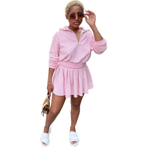 Casaul Women Hooded Jacket Coat And Mini Dress Solid Color Sportsuit Matching Set Clothes For Women Outfit