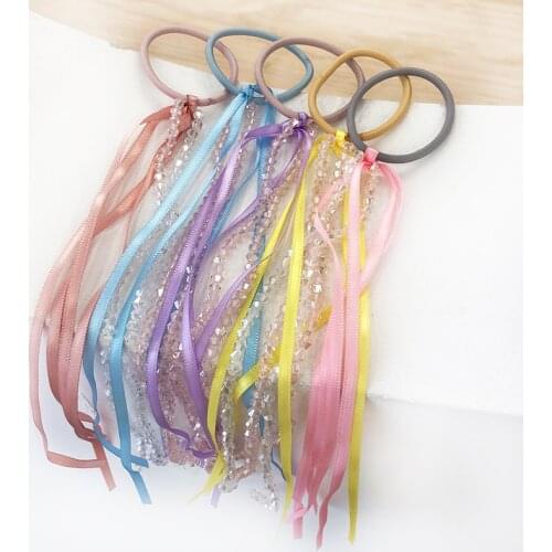Children Cute Colors Ribbon Crystal Elastic Hair Bands Ponytail Holder Girls Lovely Scrunchies Rubber Bands Kid Hair Accessories