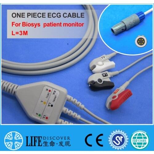 ECG CABLE with 3 leadwires clip for Biosys patient monitor