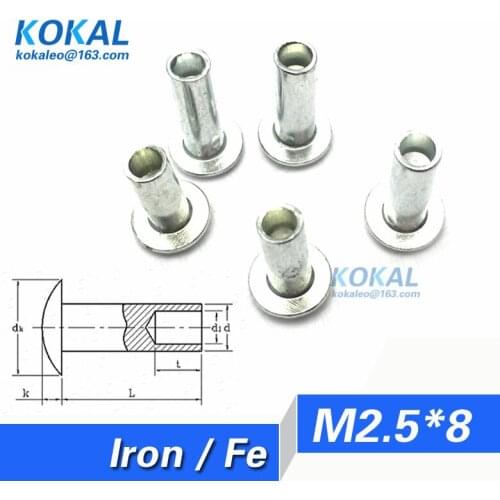 [Fe-M2.5*8]100PCS high quality low noise M2.5 Series steel button round half hollow rivet M2.5*8mm