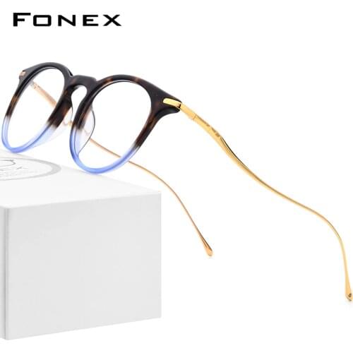 FONEX B Titanium Acetate Optical Glasses Frame Men Vintage Prescription Eyeglasses Women Retro Round Spectacles Eyewear 857