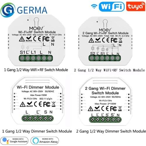 GERMA DIY Mini WiFi Smart Light Dimmer Switch Module Smart Life Tuya Remote Control Work with Alexa Google Home 1/2 Way 1/2 Gang