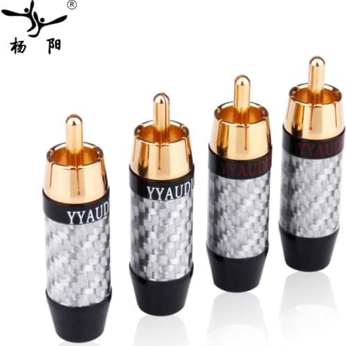 YYAUDIO 4 PCS HIFI RCA Plug High Quality Carbon Fiber 24k Gold-plated RCA Connectors