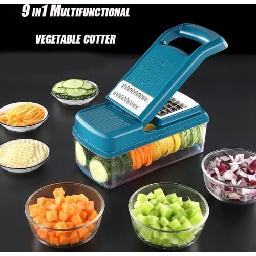 9 Blade Onion Mincer Chopper Slicer Cheese Slicer Vegetable Chopper Cutter Dicer Vegetable Slicer with Container Drain basket