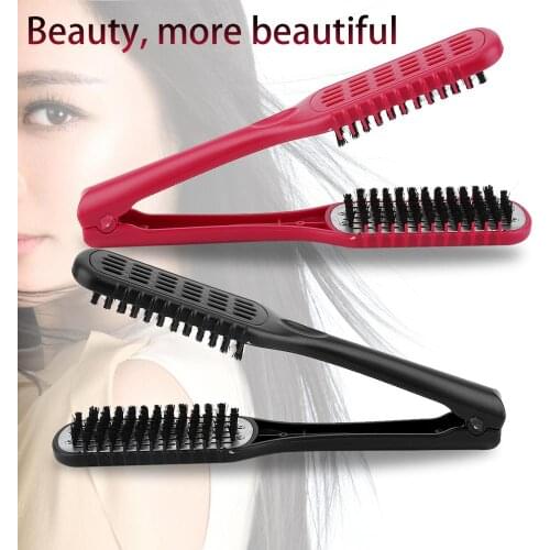Ceramic Straightening Comb Double Sided Brush Clamp Hair Hairdressing Natural Fibres Bristle Hair Comb Hairstylig Tool Red/Black