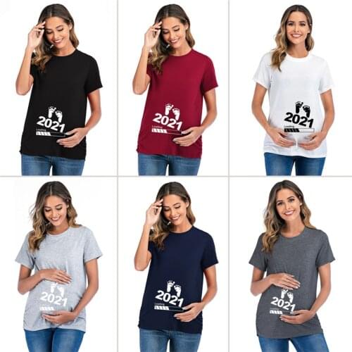 2021 Summer Funny Pregnancy T-Shirt Tops Maternity Clothings Fashion Women Short Sleeve Shirt Pregnant Women T-Shirts Plus-Size