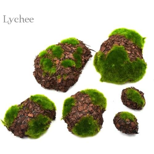 Lychee Life 6pcs Wood Chip Green Foam Moss Stone Fake Rock Artificial Flower Pots Christmas Diy Sewing Wedding Home Decoration