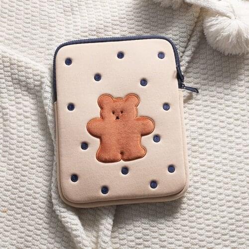 Fashion Cute Girls Women Apple ipad Sleeve Case Bag 9.7 10.2 11 13 inch Tablet Handbag Pouch Embroidery Bear Ins Cartoon Pattern