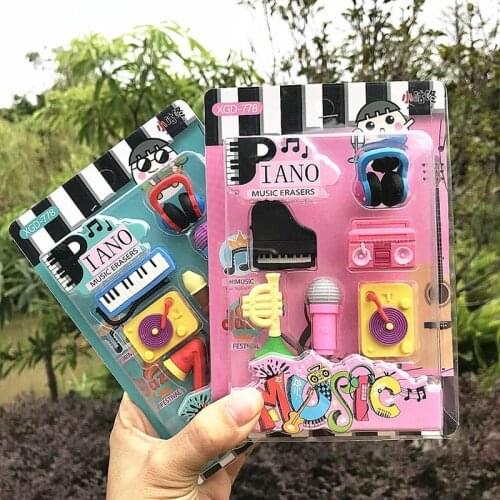 1 Set Cute Music Theme Instrument Rubber Eraser Student Learning Stationery for Child Creative Rubber Erasers New Stationery