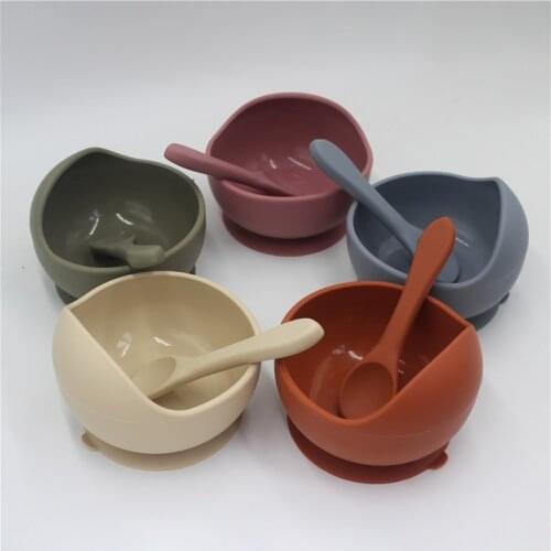 1 Set 5colors Silicone Baby Feeding Bowl Set Baby Learning Dishes Suction Bowl Set Silicone Spoon Non-Slip Baby Food Feeder Set