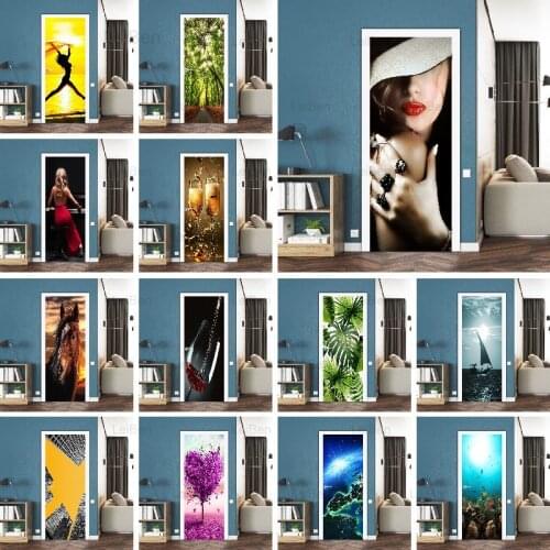 Elegant Woman Wonderful Things Self Adhesive 3d Door Stickers Waterproof Art Renovation Wallpaper Home Decor Print Picture