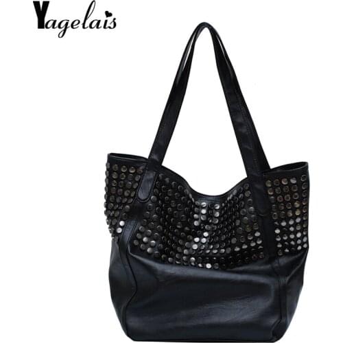 New Arrival Fashion Womens Korean Version Of The Artificial Leather Rivet Chain Foldable Shoulder Bag Messenger Bag Large