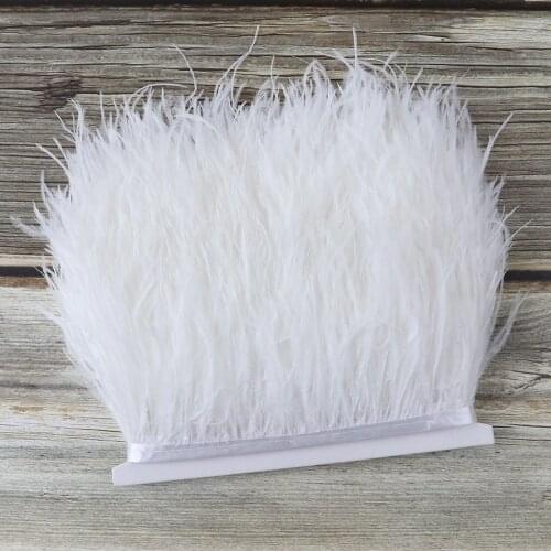 Wholesale 6 Meters/Lot 8-10 White Ostrich Feathers Fringe Trim Ribbon For Wedding Dress Plumas Plumes On Tape Decor Needlework