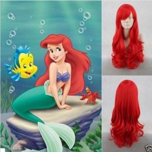 The little Mermaid Hairpiece Ariel Princess Hairpiece Red Long Curly Hairpiece Animation Cosply Wig + Wig Cap