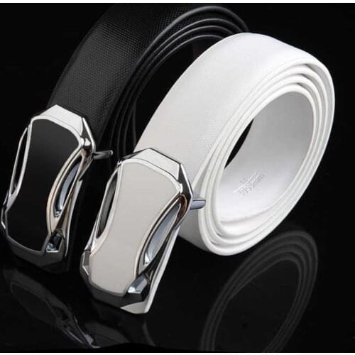 White belt pure leather genuine mens leather smooth buckle fashion Korean version Tide belt casual belt