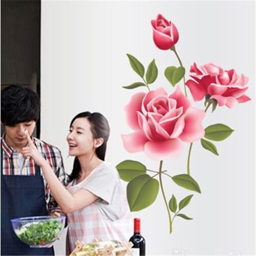 Romantic Love Rose Flower 3D effect Wall Sticker Home Decor Living Room Bedroom flower Decals Mothers Valentines Day gift