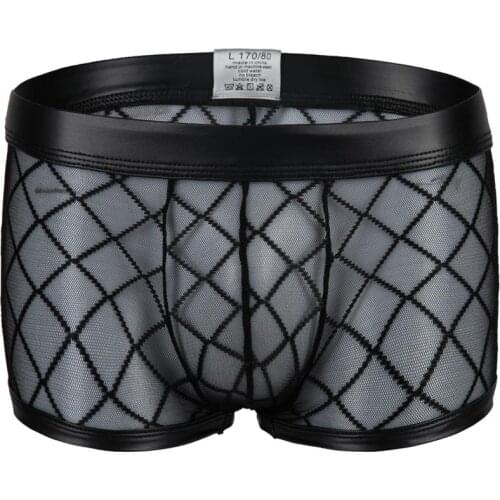 Sexy Mens Lingerie Breathable See-through Mesh Low Rise Boxer Briefs Sheer Erotic Panties Underwear Male Shorts Plus Size XXL
