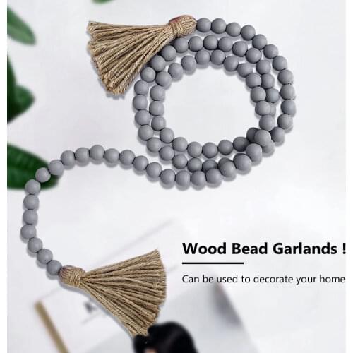 Farmhouse Garland DIY macrame Wood Bead Handmade boho home Wall Hanging Gift decor with Jute Rustic Tassel Wooden Decoration