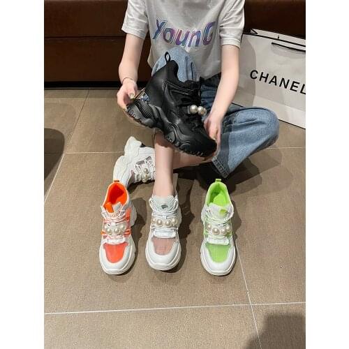 Explosive Thick-soled Inner-increasing Casual Sports Shoes Spring And Summer New Mesh Breathable Ladies Single Shoes