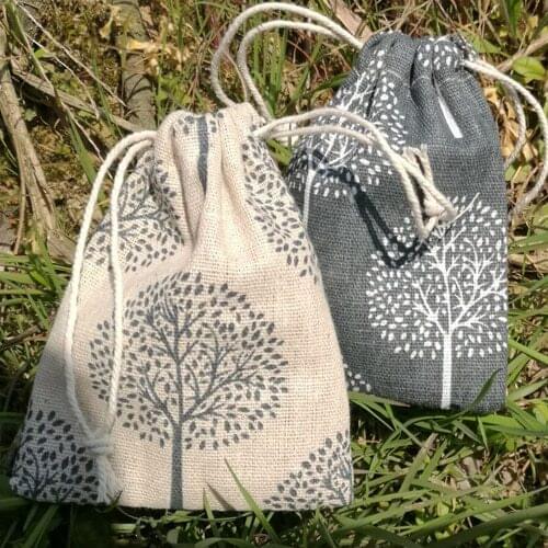 Happy Tree Linen Gift Packaging Pouch 8x10cm 9x12cm 10x15cm 13x17cm pack of 50 Baby Shower Party Favor Drawstring Bag Sack