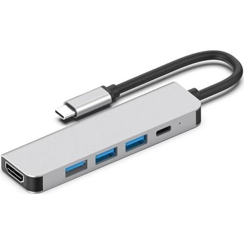 5 in 1 Type-c hub HD-MI PD USB3.0*3 multi port adapter type c hub with 4K HD and 60W PD charging