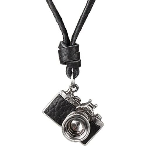 Vintage Mini Camera Pedant Necklace Mens Chian Necklace for Women Long Sweater Chain Pendant Cowhide Rope Necklace Jewelry