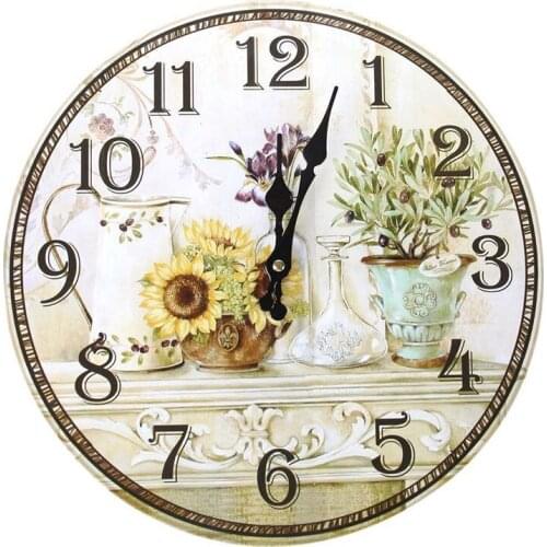 Vintage Antique Style 34cm Wall Clock Home Bedroom Retro Kitchen Quartz (Pattern:sunflower)